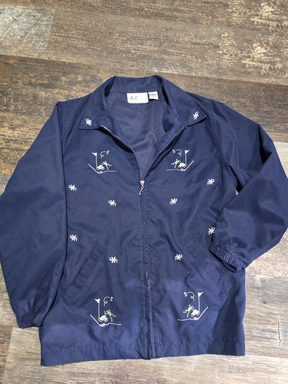 Navy Embroidered Lightweight Bomber Jacket